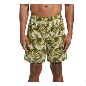 NEW Kirkland Signature Men's Size L Swim Shorts Olive Leaf Print Hawaiian